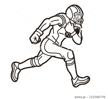 American Football Player Action Cartoon Outline Sport Graphic Vector 132566776