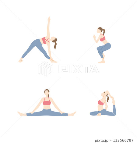 ヨガ_女性_ポーズ_3B 132566797