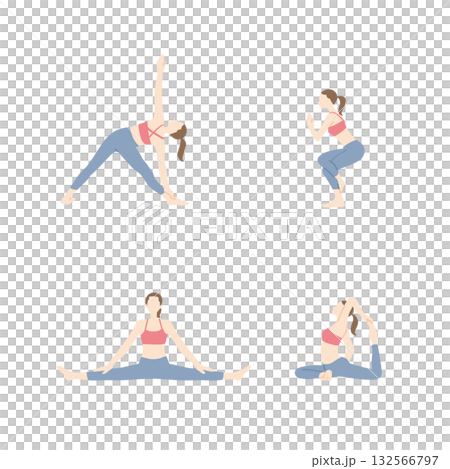 ヨガ_女性_ポーズ_3B 132566797