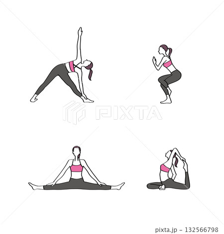 ヨガ_女性_ポーズ_4A 132566798