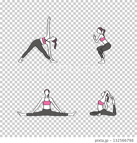 ヨガ_女性_ポーズ_4A 132566798