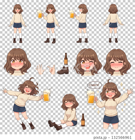 Set of Drunk women character. illustration design 132566961