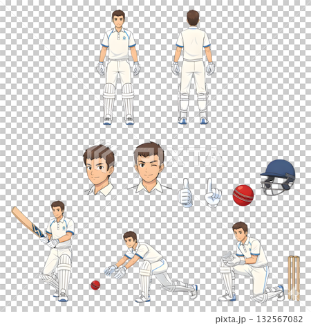 Set of cricket character. illustration design 132567082