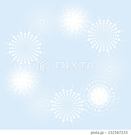 色々なドット模様が丸く囲むフレーム　水色 132567233