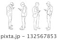 Outline vector illustration of four men looking at their smartphones. Concept of social networking, digital addiction, and modern communication 132567853