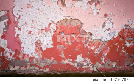 《AI画像》風化したピンク色の壁 132567875