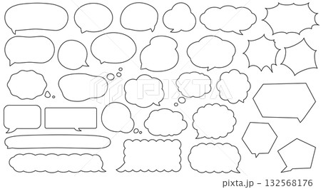 シンプルな吹き出しイラストセット(黒線・白塗り・手書き風) シンプルな吹き出しイラストセット(黒線・白塗り・手書き風) 132568176