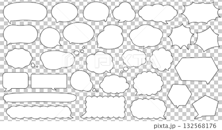 シンプルな吹き出しイラストセット(黒線・白塗り・手書き風) シンプルな吹き出しイラストセット(黒線・白塗り・手書き風) 132568176