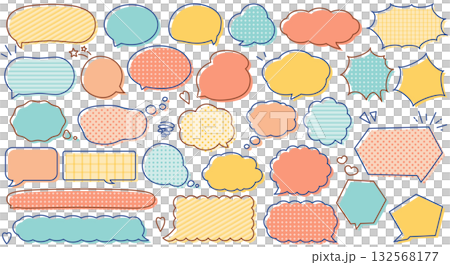 Pop speech bubble illustration set (colorful, hand-drawn style) Pop speech bubble illustration set (colorful, hand-drawn style) 132568177