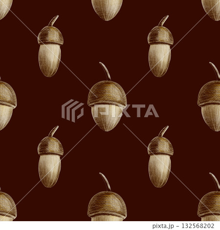 Acorns in seamless pattern as a symbol of autumn,Halloween,Thanksgiving.Realistic watercolor illustration on transparent background.Hand painted seasonal clipart for autumn holidays,pumpkin fest 132568202