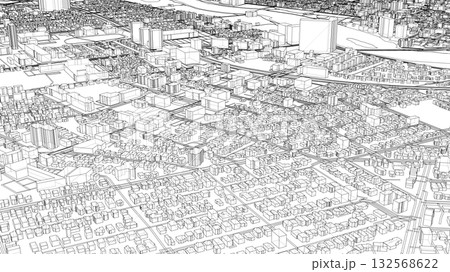 Intricate Cityscape Wireframe Intricate Cityscape Wireframe 132568622