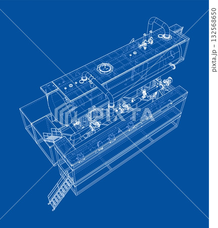 Industrial Machine Blueprint on Blue Background 132568650