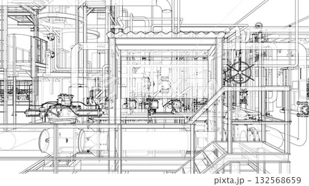 Intricate Industrial Blueprint. Vector Intricate Industrial Blueprint. Vector 132568659