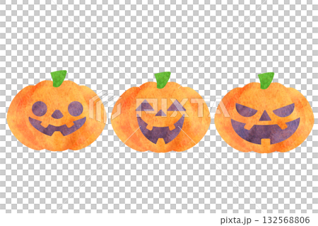水彩　ハロウィン　かぼちゃセット 132568806
