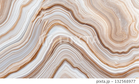 Elegant waves of beige and white marble texture with subtle gold veining 132568977