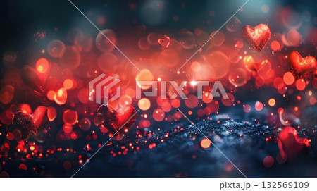 Red hearts and glowing bokeh lights create a romantic atmosphere for love-themed designs Red hearts and glowing bokeh lights create a romantic atmosphere for love-themed designs 132569109