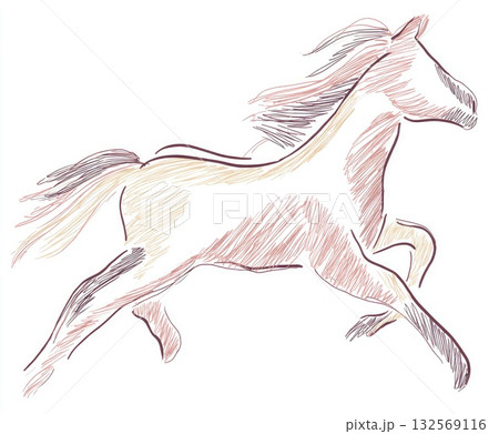 Running horse sketch illustration with dynamic lines and flowing mane in motion 132569116