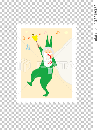 聖誕老人郵票郵件綠色插圖向量圖 132569325