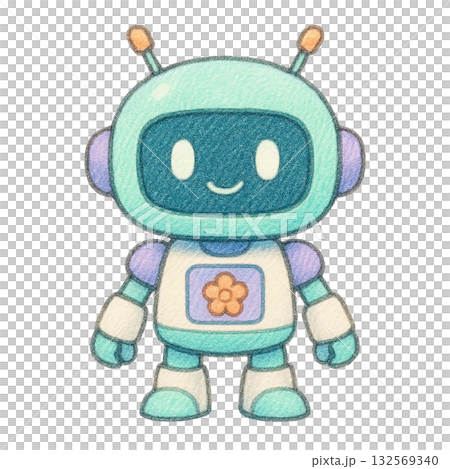 Blue robot illustration (colored pencil style) 132569340