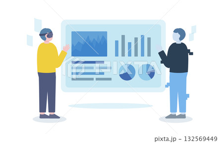 仮想現実と現実をつなぐARゴーグルの人物とアバター 132569449