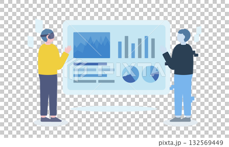 仮想現実と現実をつなぐARゴーグルの人物とアバター 132569449