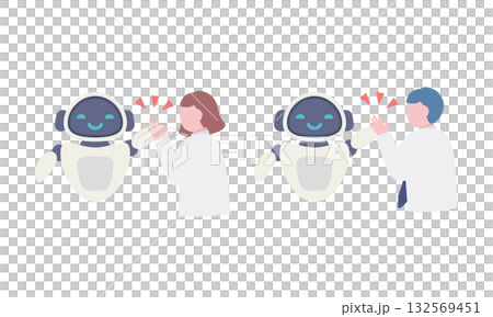 A person high-fiving an AI robot 132569451