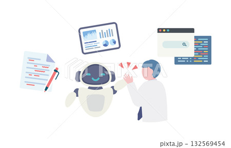 AIアシスタントと共同でタスクを進める男性 132569454