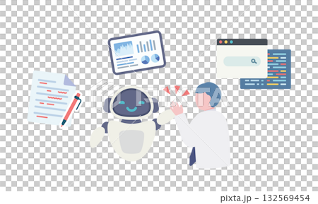 AIアシスタントと共同でタスクを進める男性 132569454