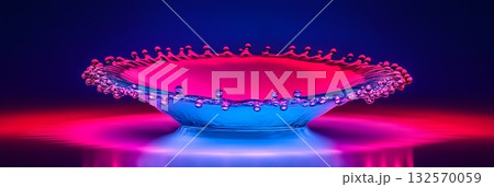 Vibrant Pink Blue Water Drop Splash Abstract Design Liquid Art Neon Glow Cool High Color Fluid Macro 132570059