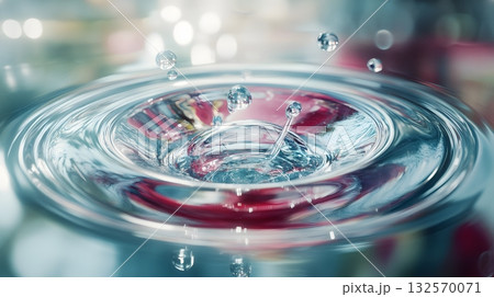 Water Droplets Impacting Still Surface Abstract Teal Blue pure aqua cyan calm cool macro clean fresh 132570071