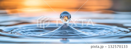 Water Drop Reflection Sunset Macro Photography Stunning Image art blue pure calm wave clean fresh 132570133