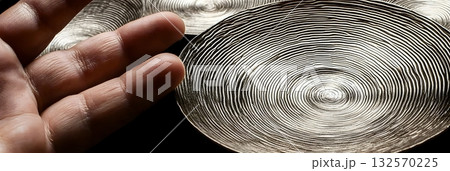 Hand with Elegant Circular Silver Plates Design Texture Background up art grey gray life dark metal Hand with Elegant Circular Silver Plates Design Texture Background up art grey gray life dark metal 132570225