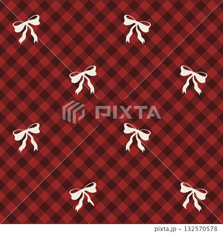 Dark Red Plaid With White Bows Dark Red Plaid With White Bows 132570578