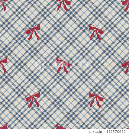 Houndstooth Plaid With Red Bows 132570632