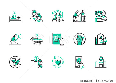 Charitable foundations - set of line design style icons Charitable foundations - set of line design style icons 132570856