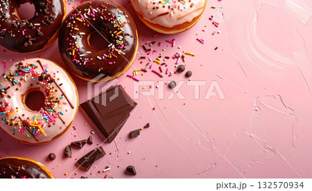 チョコレートとスプリンクルがかかったドーナツ 132570934