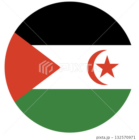Flag of Demokratische Arabische Republik Sahara. Sahrawi Arab Democratic Republic circle flag isolated in round shape.  132570971