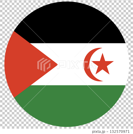 Flag of Demokratische Arabische Republik Sahara. Sahrawi Arab Democratic Republic circle flag isolated in round shape.  132570971
