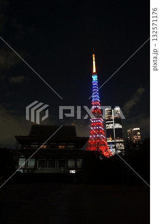 アメリカ色にライトアップされた夜の東京タワー 10月港区1954祝トランプ来日・東京タワーと増上寺 アメリカ色にライトアップされた夜の東京タワー 10月港区1954祝トランプ来日・東京タワーと増上寺 132571176
