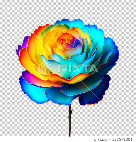 Stunning rainbow rose unfolds vibrant petals with exquisite gold edging, a symbol of love, beauty, and boundless possibilities for creative projects 132571301