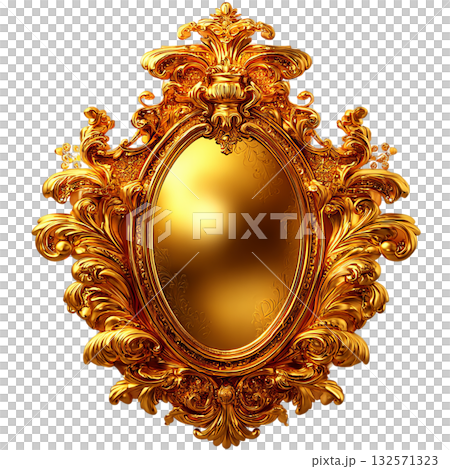 Exquisite antique gold ornate oval mirror frame design with intricate scrollwork and decorative flourishes, adding regal elegance to any interior space, perfect for luxury decor projects 132571323