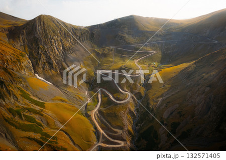 Mountain winding road in Tusheti in Georgia 132571405