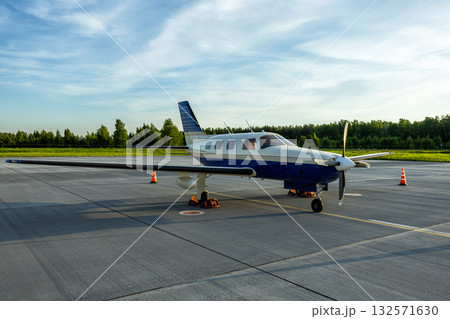 Private turboprop airplane at the airport in the morning 132571630