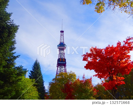 札幌テレビ塔と紅葉 132571668