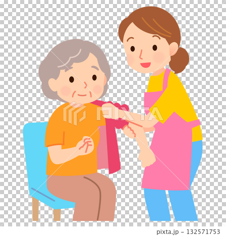 護理員幫助老人換衣服 護理員幫助老人換衣服 132571753