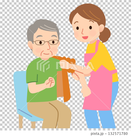 護理員幫助老人換衣服 132571780