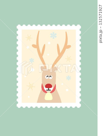 切手メール　クリスマス　トナカイ鹿　イラスト　ベクター 132571927