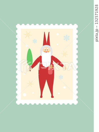 クリスマス サンタクロース 切手メール モール風 イラスト ベクター クリスマス サンタクロース 切手メール モール風 イラスト ベクター 132571928