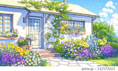 Gペン・丸ペンで描かれた優しい住宅と季節の花々|線画風・ストーリーある風景 Gペン・丸ペンで描かれた優しい住宅と季節の花々|線画風・ストーリーある風景 132572023