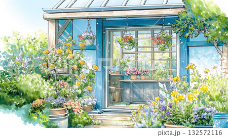 暖かな午後の木漏れ日と植物が彩る部屋と庭のイラスト|Gペン風・光と自然のある暮らし 暖かな午後の木漏れ日と植物が彩る部屋と庭のイラスト|Gペン風・光と自然のある暮らし 132572116